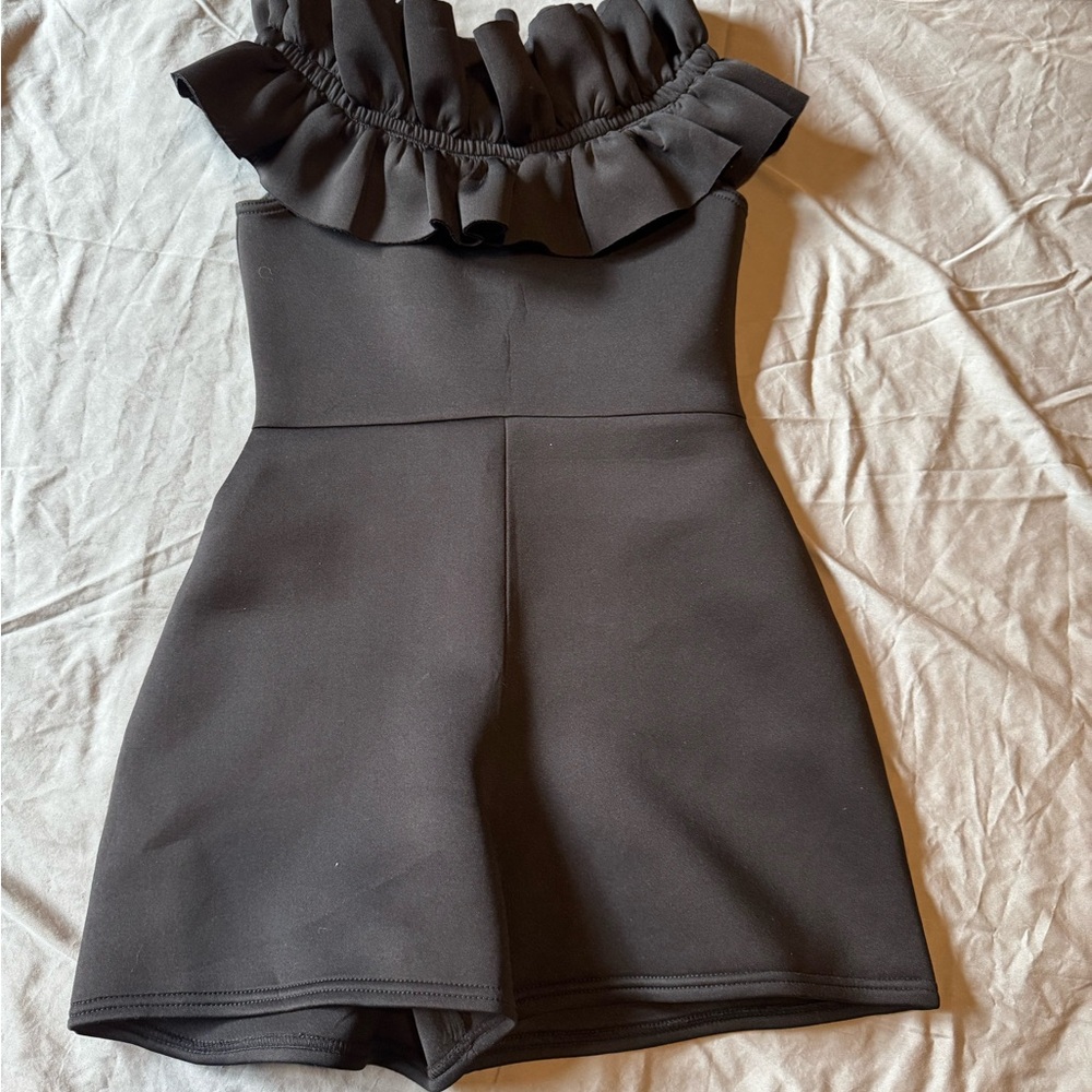 Black Ruffled Strapless Romper